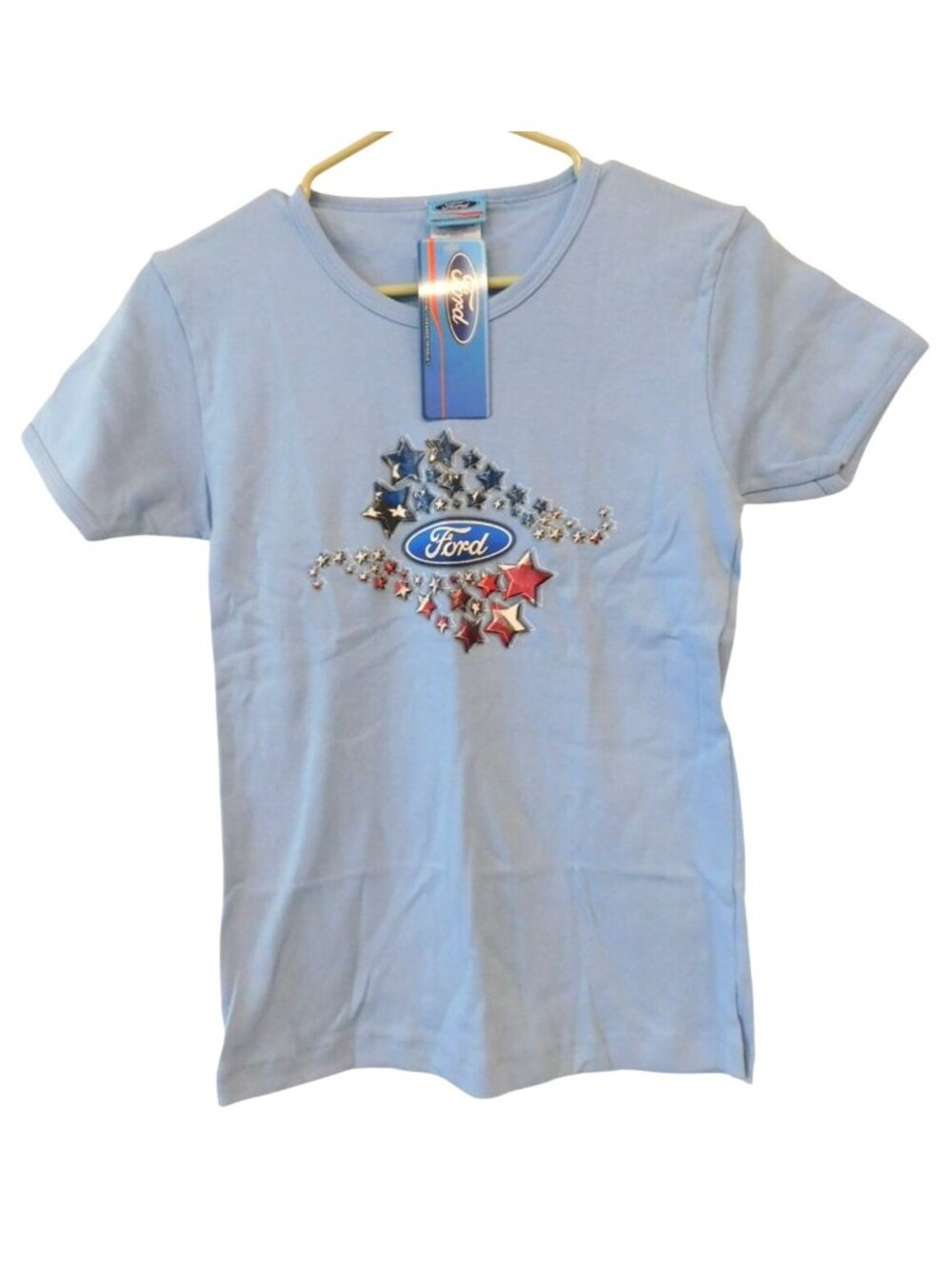 Ford Girl L Light Blue Graphic T Shirt Red Blue Star Accents Official Licensed